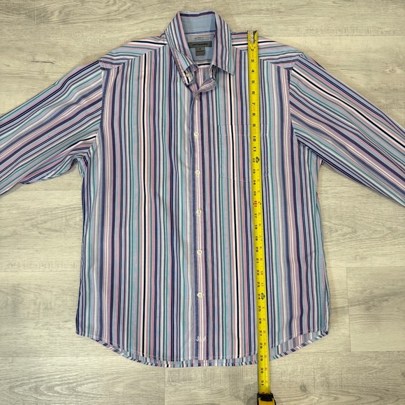 Johnston & Murphy Tailored Fit Multicolor Striped Button-Down 100% Cotton Shirt - Picture 7 of 17